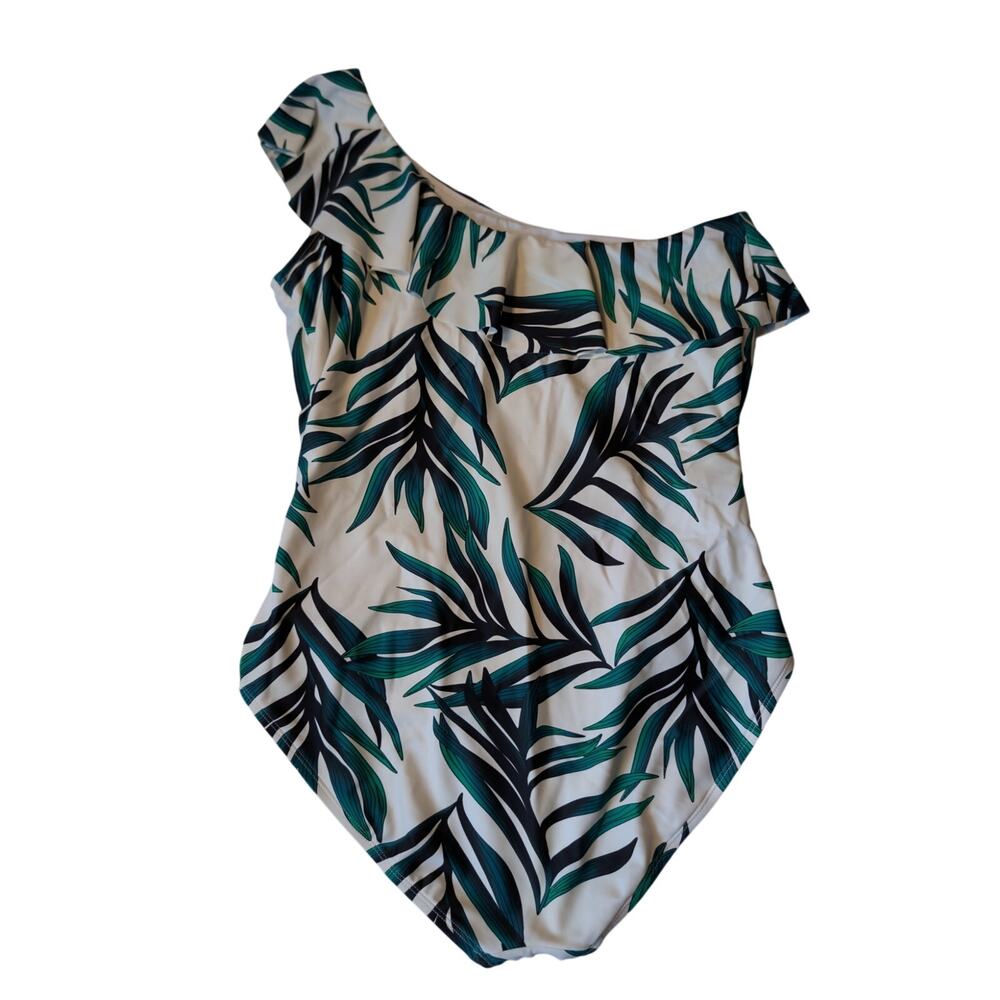 Hilor Women's Palm Leaf One Shoulder Ruffle One Piece Swimsuit Monokini Size 14